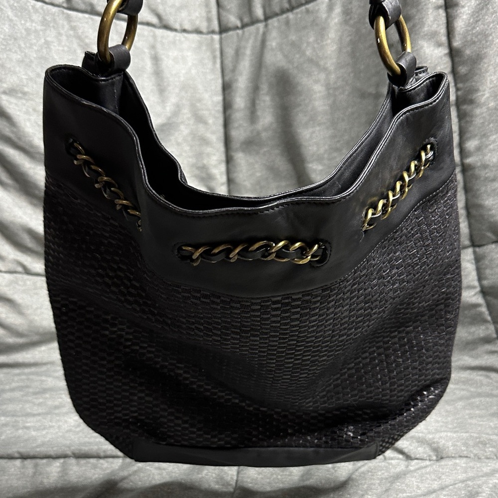 Talbots Black Textured Shoulder Bag with Chain Accent NWOT - Picture 6 of 8